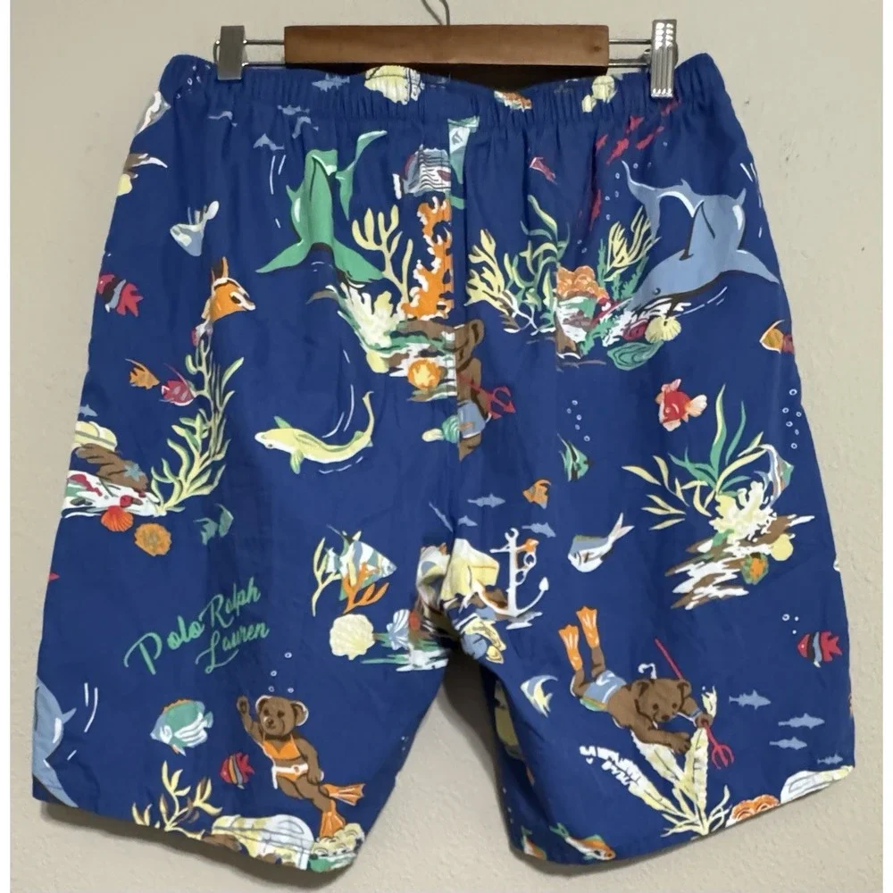 Polo Ralph Lauren Men's Shorts Large Nautical Polo Bear Sharks Fish Graphic